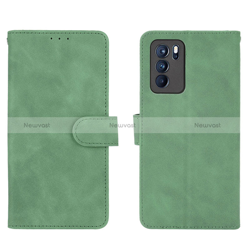 Leather Case Stands Flip Cover Holder L01Z for Oppo Reno6 Pro 5G India Green