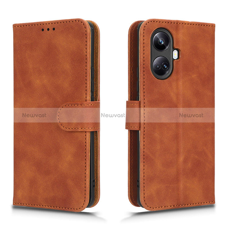 Leather Case Stands Flip Cover Holder L01Z for Realme 10 Pro+ Plus 5G Brown