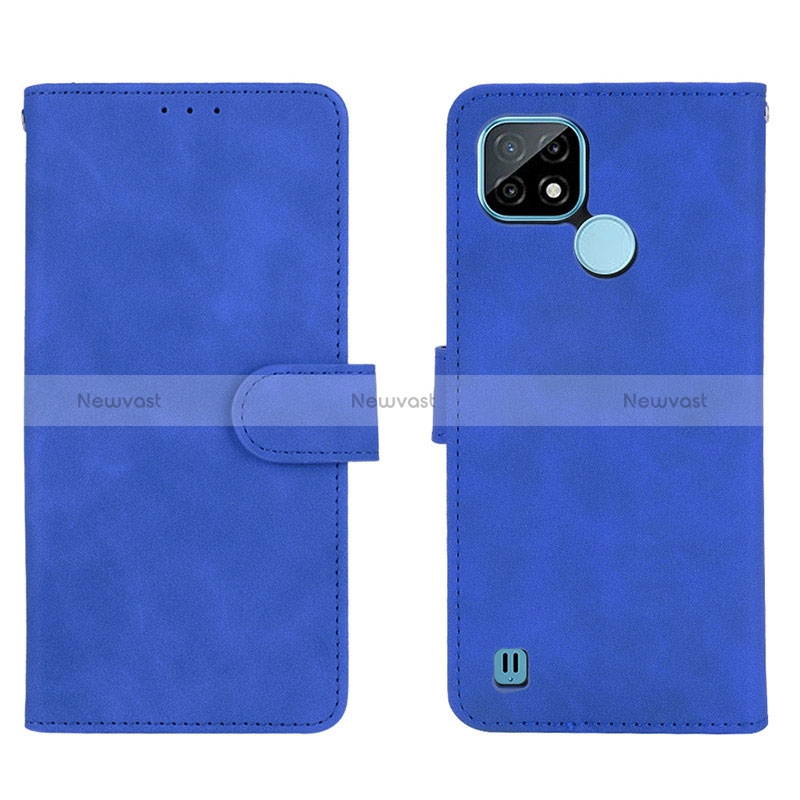 Leather Case Stands Flip Cover Holder L01Z for Realme C21 Blue