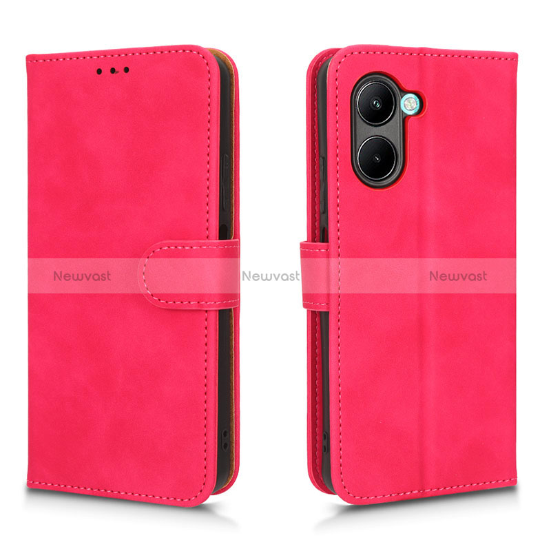 Leather Case Stands Flip Cover Holder L01Z for Realme C33 (2023) Hot Pink