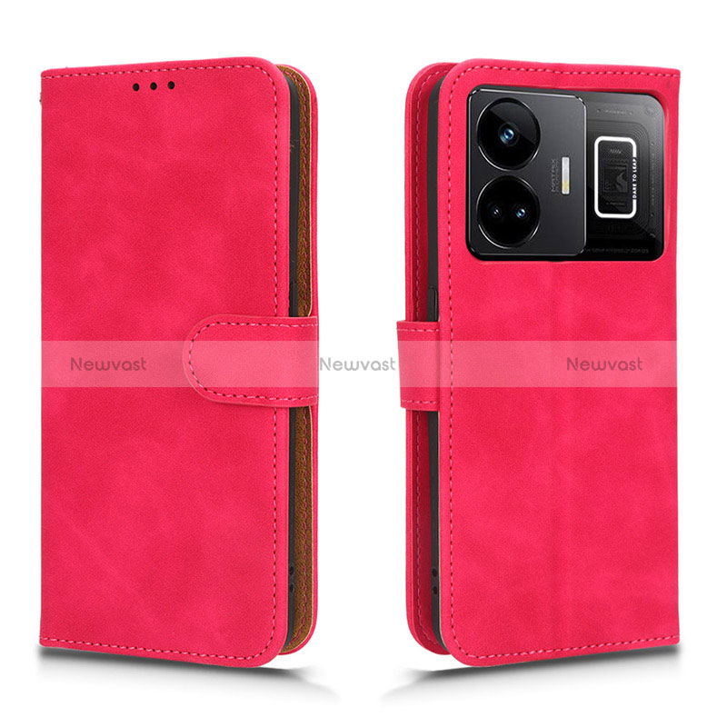 Leather Case Stands Flip Cover Holder L01Z for Realme GT5 5G Hot Pink