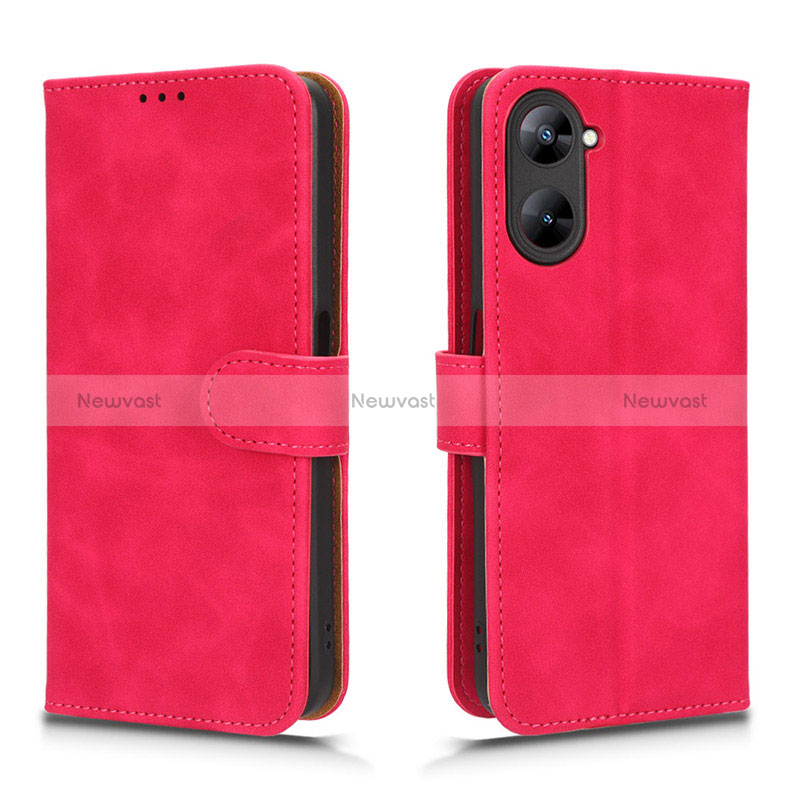 Leather Case Stands Flip Cover Holder L01Z for Realme V30t 5G Hot Pink