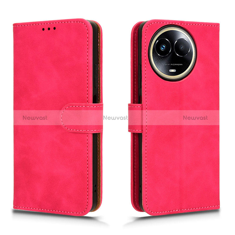 Leather Case Stands Flip Cover Holder L01Z for Realme V50s 5G Hot Pink