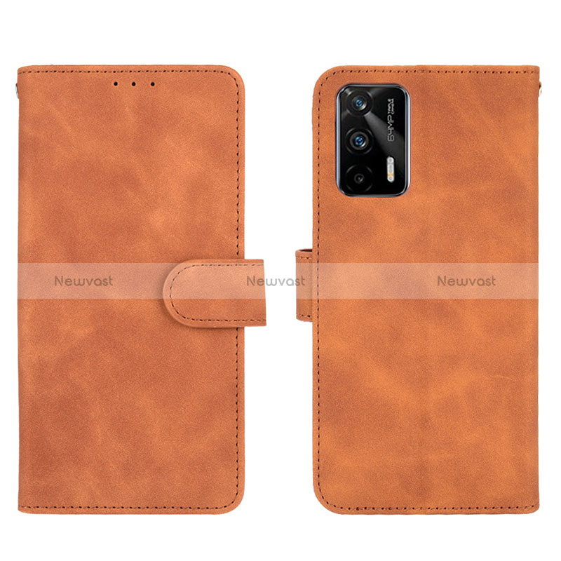 Leather Case Stands Flip Cover Holder L01Z for Realme X7 Max 5G Brown