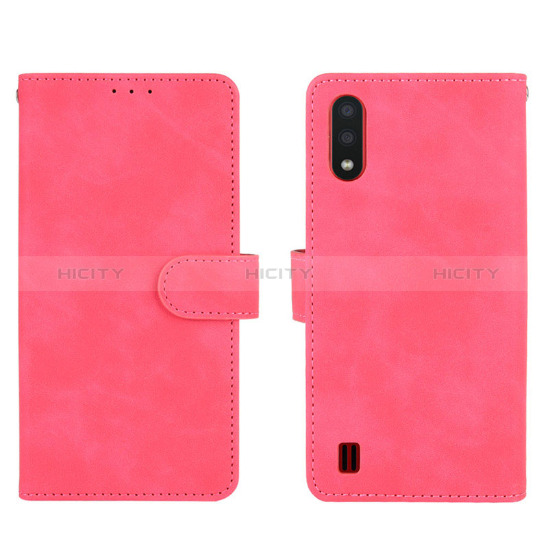 Leather Case Stands Flip Cover Holder L01Z for Samsung Galaxy A01 SM-A015 Hot Pink