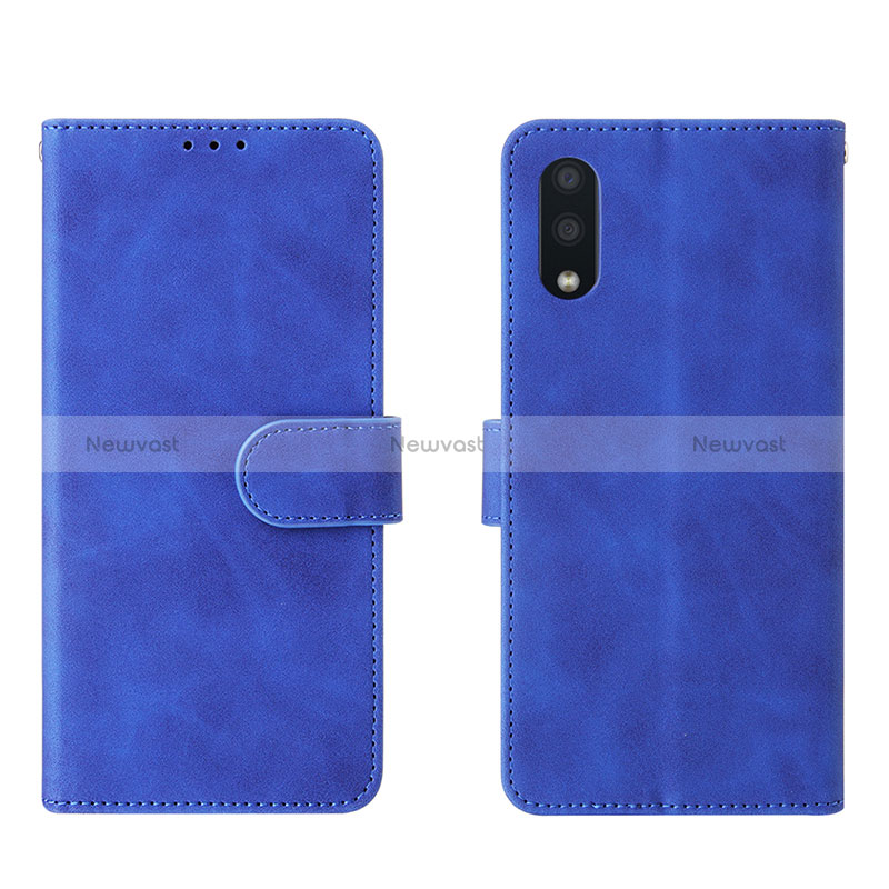 Leather Case Stands Flip Cover Holder L01Z for Samsung Galaxy A02 Blue