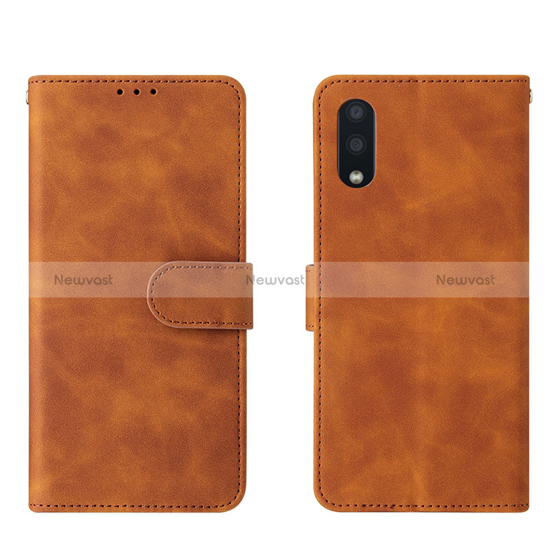 Leather Case Stands Flip Cover Holder L01Z for Samsung Galaxy A02 Brown