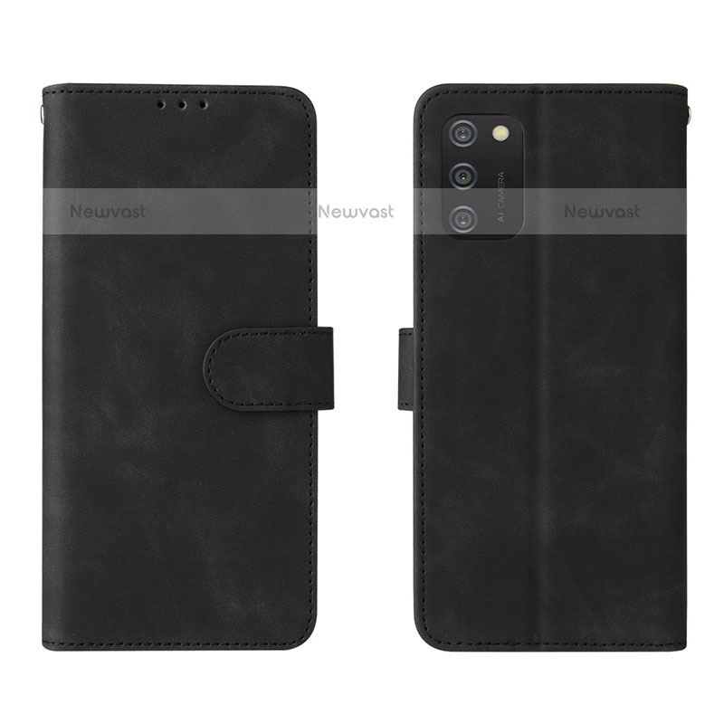 Leather Case Stands Flip Cover Holder L01Z for Samsung Galaxy A02s Black