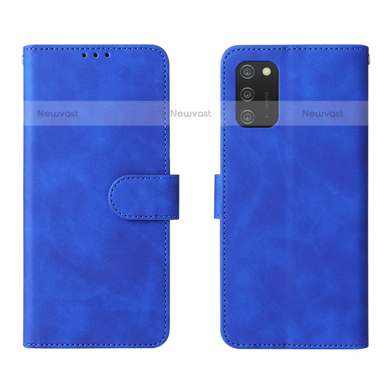 Leather Case Stands Flip Cover Holder L01Z for Samsung Galaxy A02s Blue