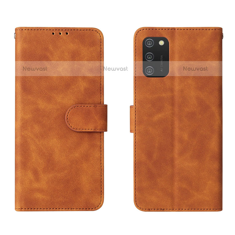 Leather Case Stands Flip Cover Holder L01Z for Samsung Galaxy A02s Brown