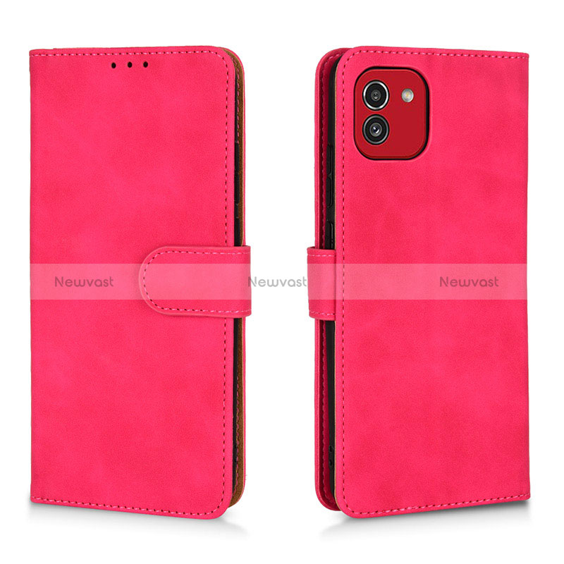 Leather Case Stands Flip Cover Holder L01Z for Samsung Galaxy A03 Hot Pink