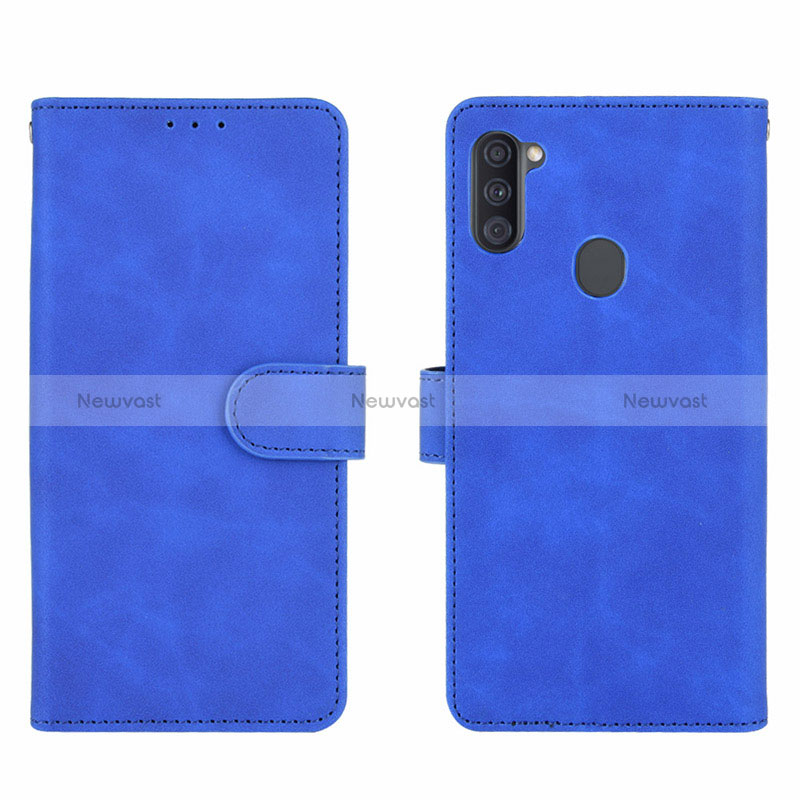 Leather Case Stands Flip Cover Holder L01Z for Samsung Galaxy A11 Blue