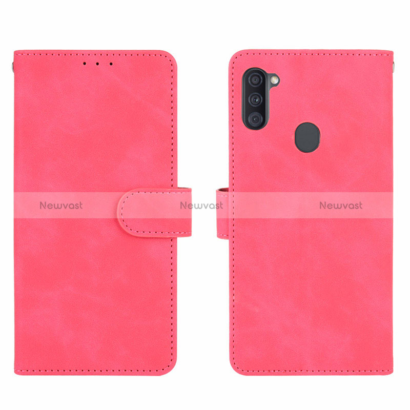 Leather Case Stands Flip Cover Holder L01Z for Samsung Galaxy A11 Hot Pink