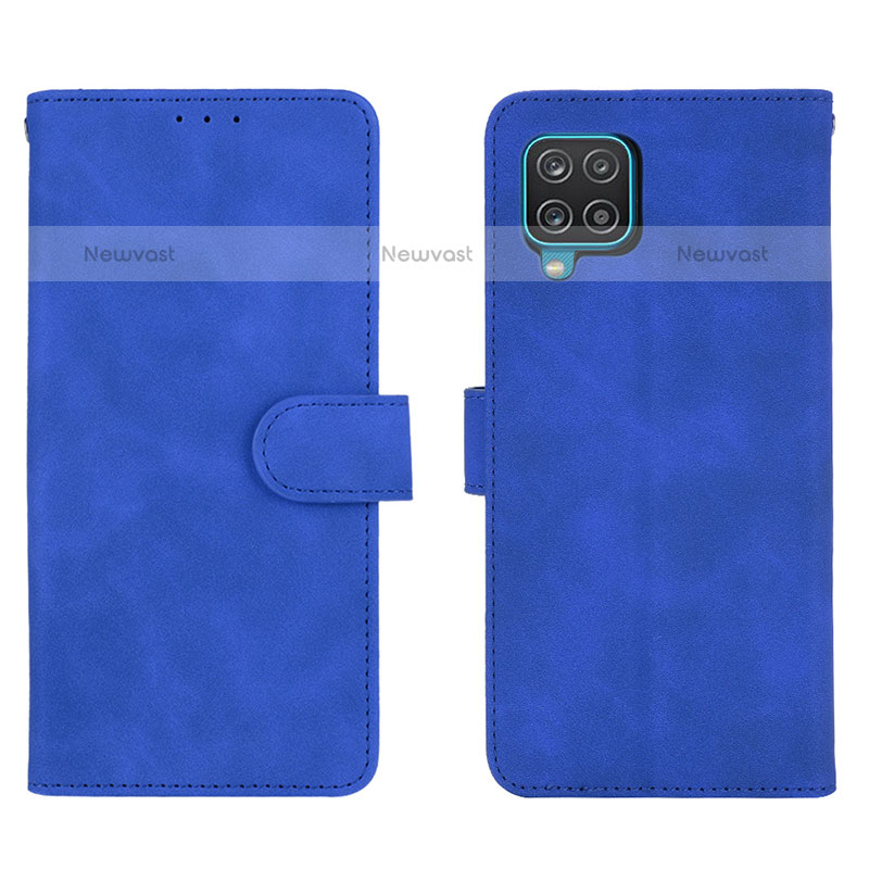 Leather Case Stands Flip Cover Holder L01Z for Samsung Galaxy A12 Blue