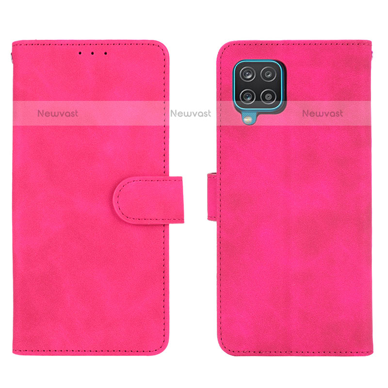 Leather Case Stands Flip Cover Holder L01Z for Samsung Galaxy A12 Hot Pink