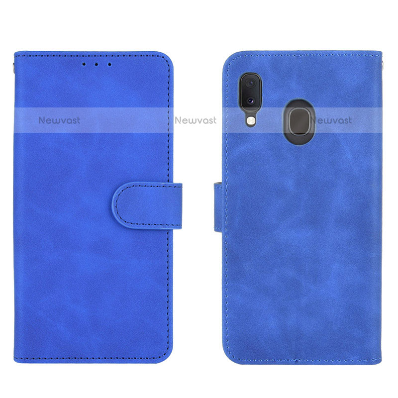 Leather Case Stands Flip Cover Holder L01Z for Samsung Galaxy A20 Blue