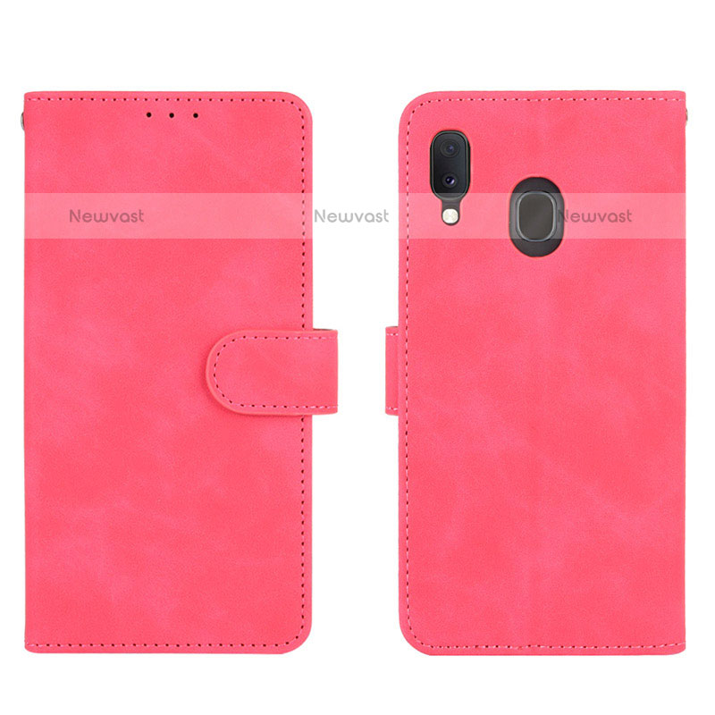 Leather Case Stands Flip Cover Holder L01Z for Samsung Galaxy A20 Hot Pink