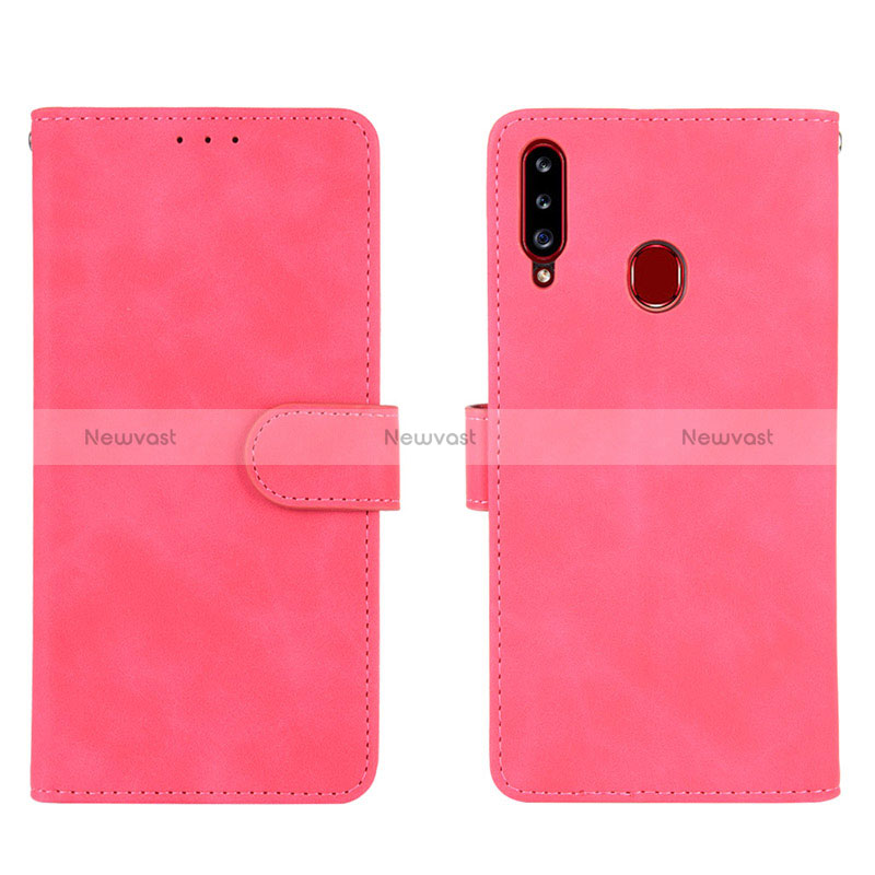 Leather Case Stands Flip Cover Holder L01Z for Samsung Galaxy A20s Hot Pink