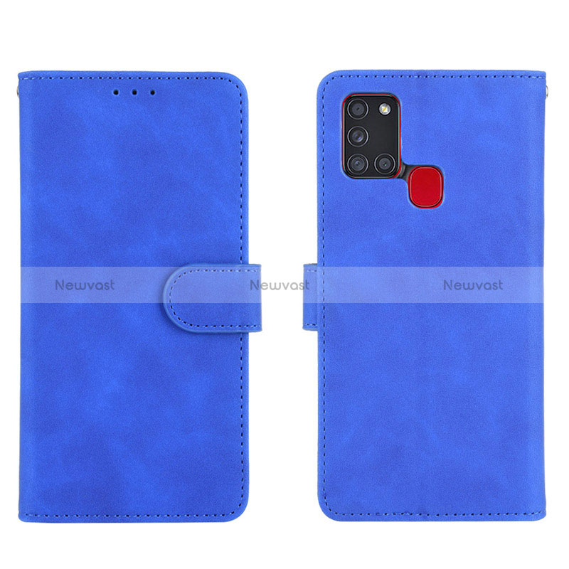 Leather Case Stands Flip Cover Holder L01Z for Samsung Galaxy A21s Blue