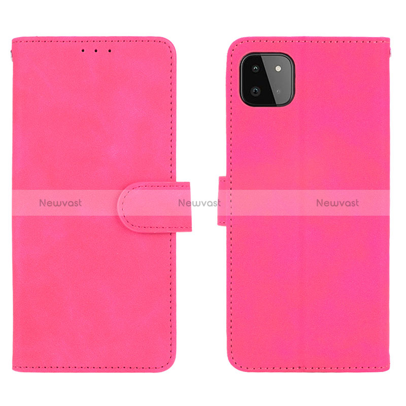 Leather Case Stands Flip Cover Holder L01Z for Samsung Galaxy A22 5G Hot Pink