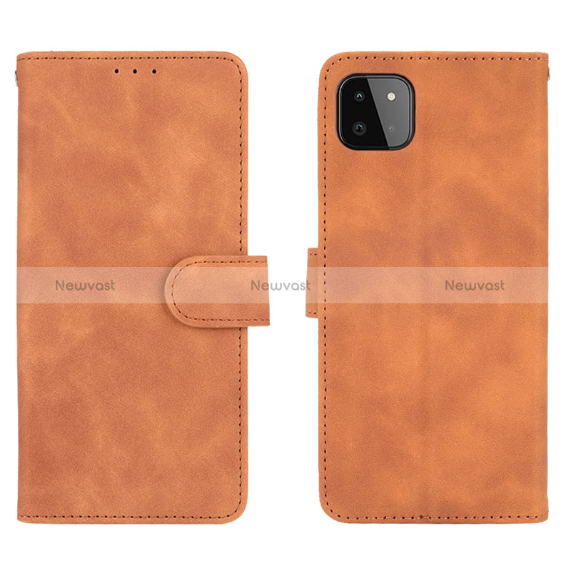 Leather Case Stands Flip Cover Holder L01Z for Samsung Galaxy A22s 5G Brown