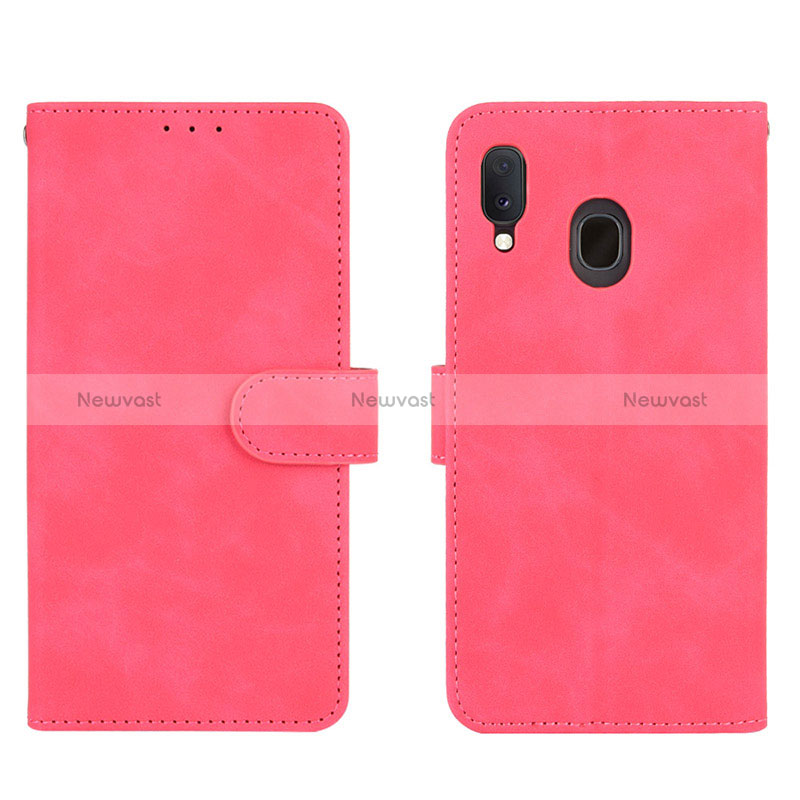 Leather Case Stands Flip Cover Holder L01Z for Samsung Galaxy A30 Hot Pink