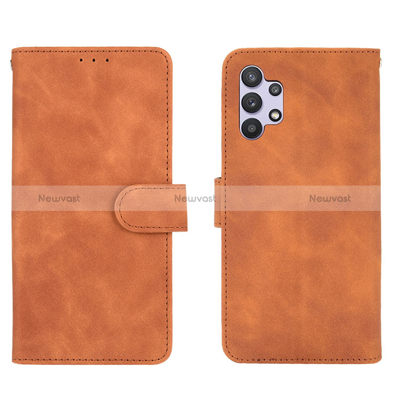 Leather Case Stands Flip Cover Holder L01Z for Samsung Galaxy A32 5G Brown