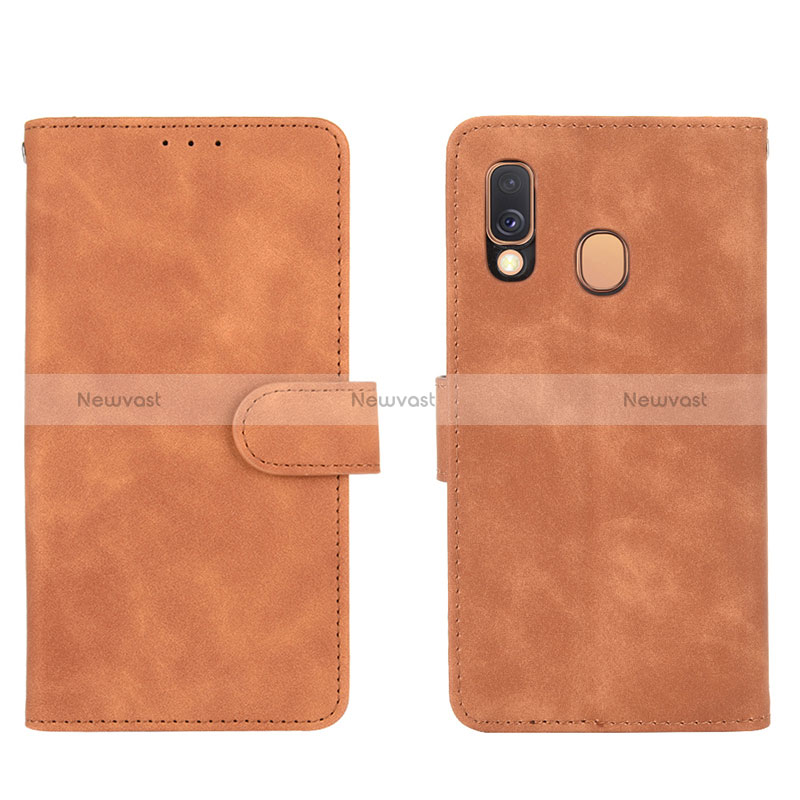 Leather Case Stands Flip Cover Holder L01Z for Samsung Galaxy A40 Brown