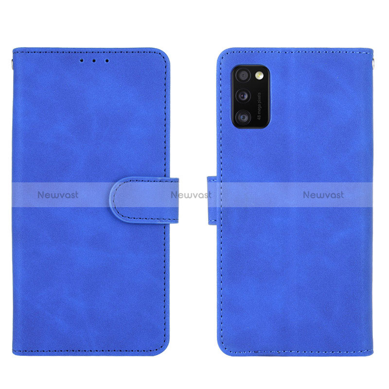 Leather Case Stands Flip Cover Holder L01Z for Samsung Galaxy A41 Blue