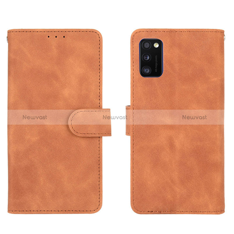 Leather Case Stands Flip Cover Holder L01Z for Samsung Galaxy A41 Brown