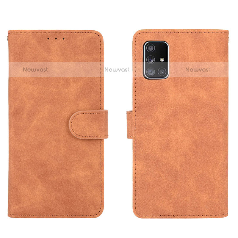 Leather Case Stands Flip Cover Holder L01Z for Samsung Galaxy A51 4G Brown