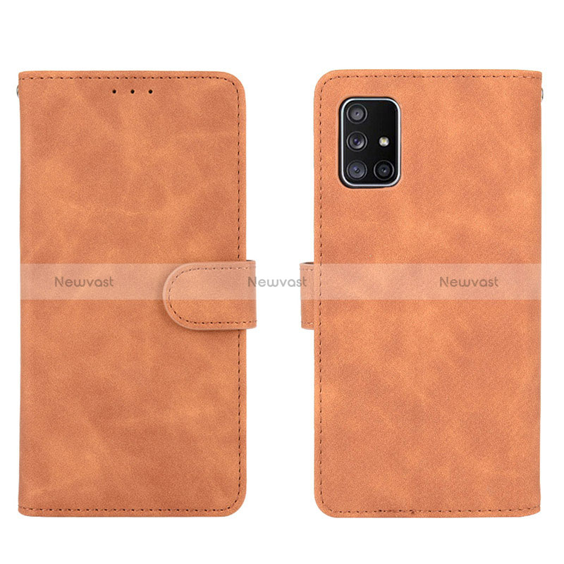 Leather Case Stands Flip Cover Holder L01Z for Samsung Galaxy A51 5G Brown