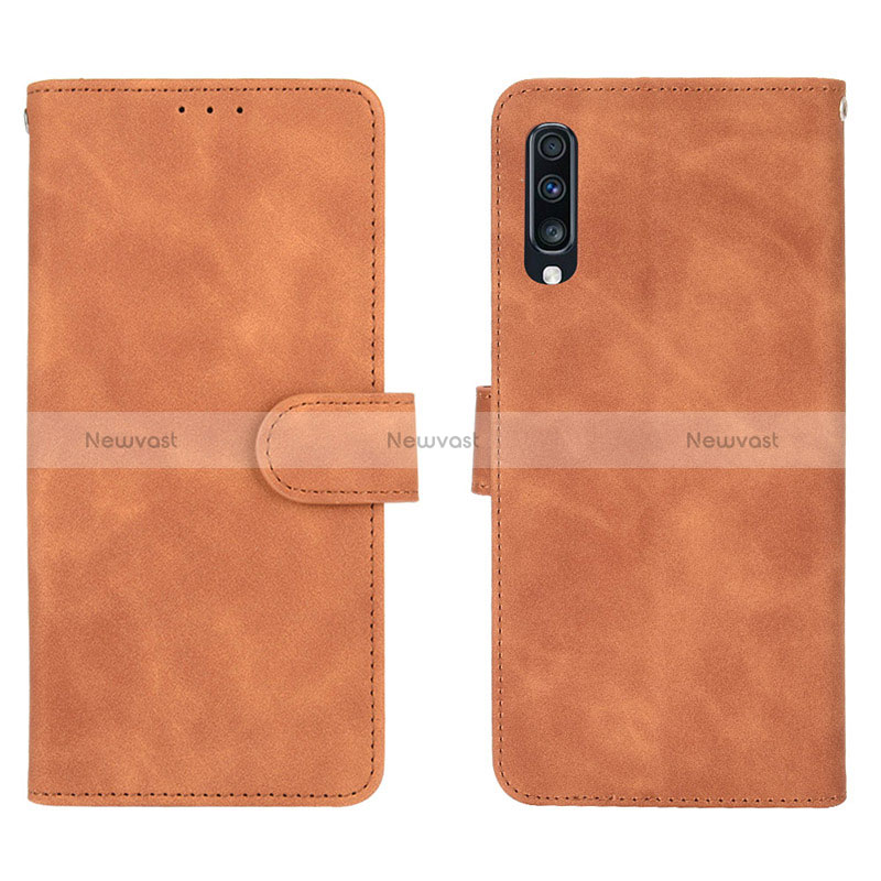 Leather Case Stands Flip Cover Holder L01Z for Samsung Galaxy A70S Brown