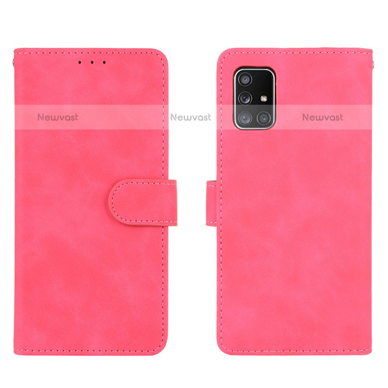 Leather Case Stands Flip Cover Holder L01Z for Samsung Galaxy A71 4G A715 Hot Pink