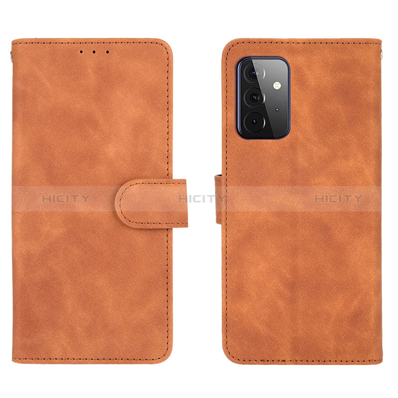 Leather Case Stands Flip Cover Holder L01Z for Samsung Galaxy A72 4G Brown