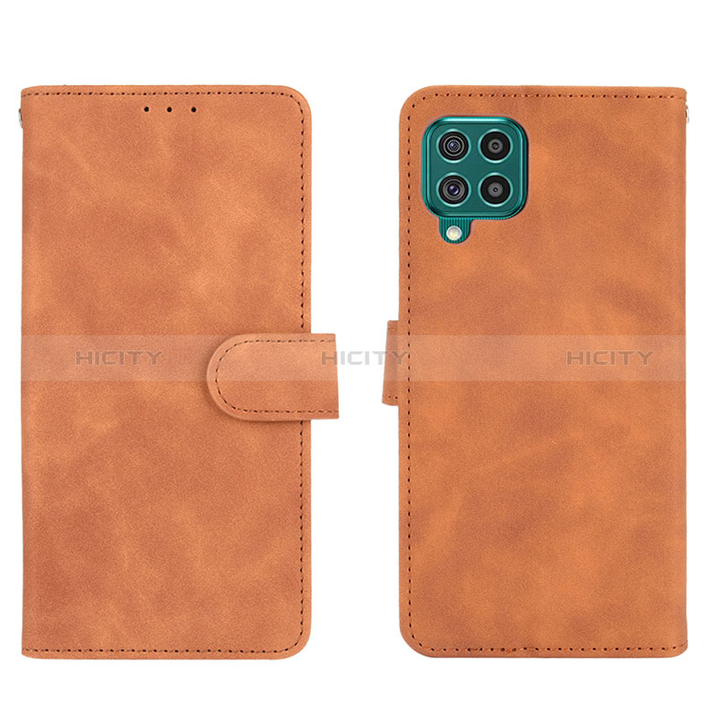 Leather Case Stands Flip Cover Holder L01Z for Samsung Galaxy F62 5G Brown