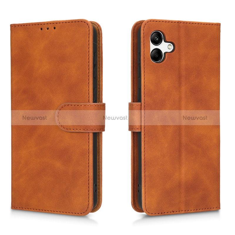 Leather Case Stands Flip Cover Holder L01Z for Samsung Galaxy M04 Brown