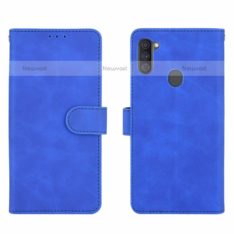 Leather Case Stands Flip Cover Holder L01Z for Samsung Galaxy M11 Blue