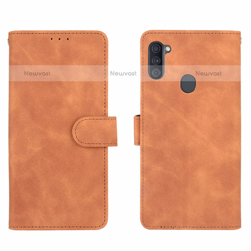 Leather Case Stands Flip Cover Holder L01Z for Samsung Galaxy M11 Brown