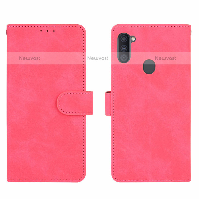 Leather Case Stands Flip Cover Holder L01Z for Samsung Galaxy M11 Hot Pink