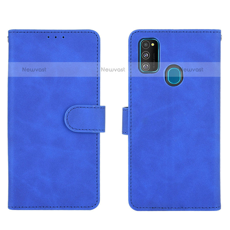 Leather Case Stands Flip Cover Holder L01Z for Samsung Galaxy M21 Blue