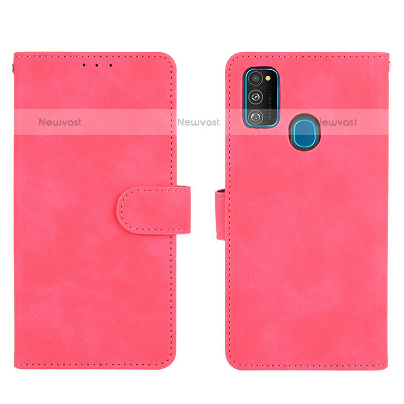 Leather Case Stands Flip Cover Holder L01Z for Samsung Galaxy M21 Hot Pink