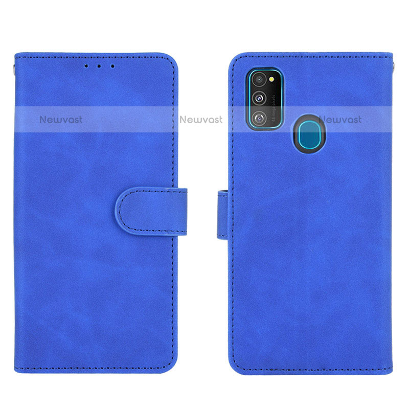 Leather Case Stands Flip Cover Holder L01Z for Samsung Galaxy M30s Blue