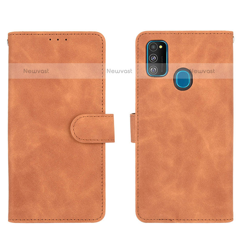 Leather Case Stands Flip Cover Holder L01Z for Samsung Galaxy M30s Brown