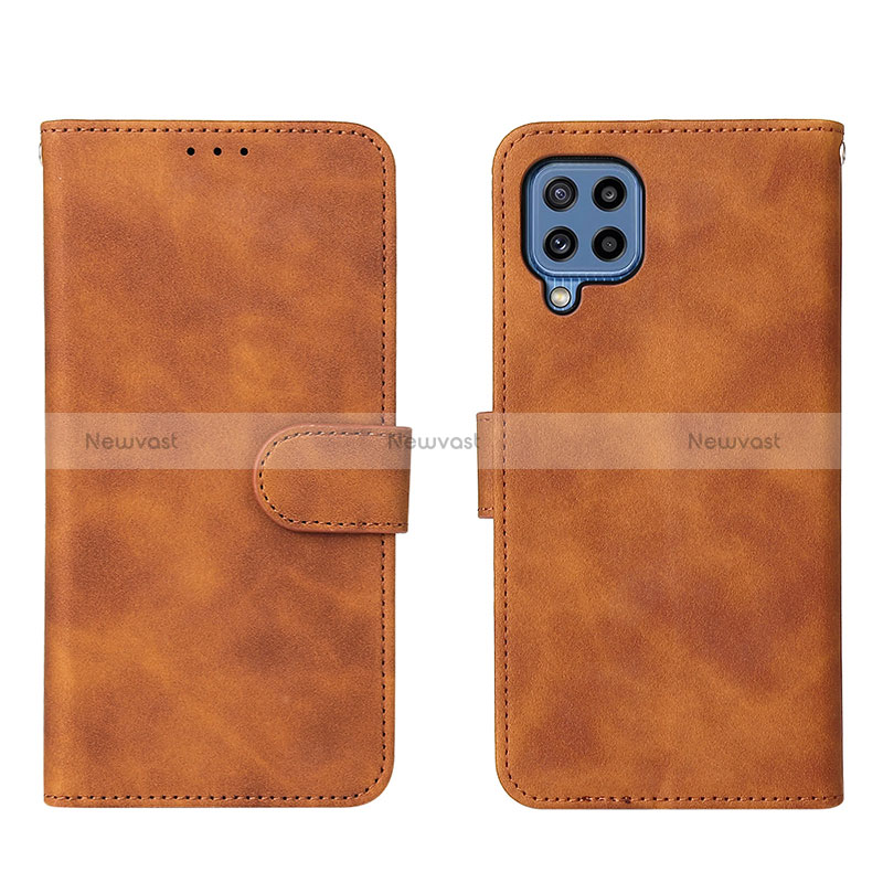 Leather Case Stands Flip Cover Holder L01Z for Samsung Galaxy M32 4G Brown