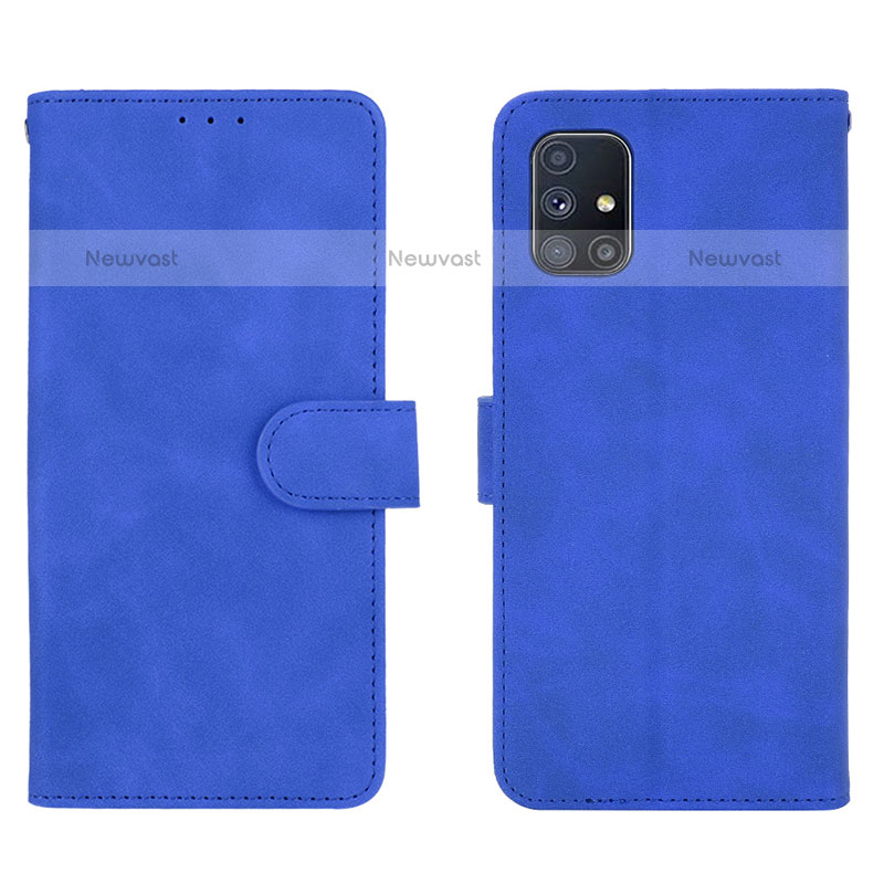 Leather Case Stands Flip Cover Holder L01Z for Samsung Galaxy M51 Blue