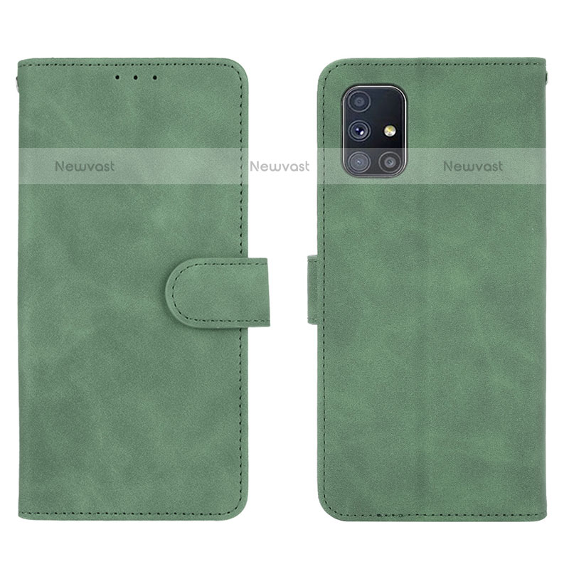 Leather Case Stands Flip Cover Holder L01Z for Samsung Galaxy M51 Green