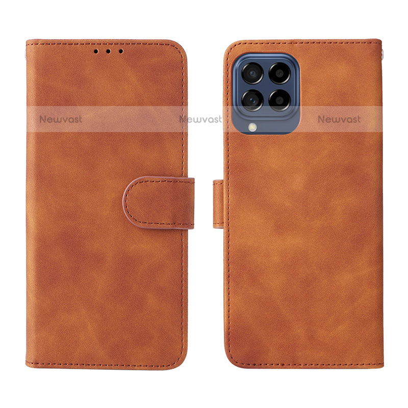 Leather Case Stands Flip Cover Holder L01Z for Samsung Galaxy M53 5G Brown