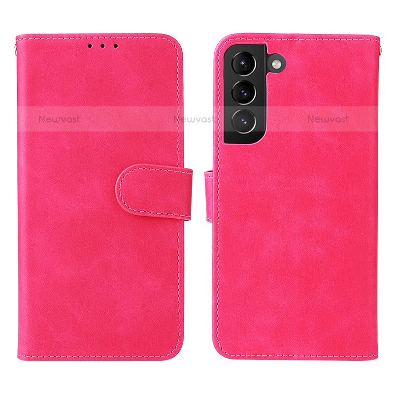 Leather Case Stands Flip Cover Holder L01Z for Samsung Galaxy S22 5G Hot Pink