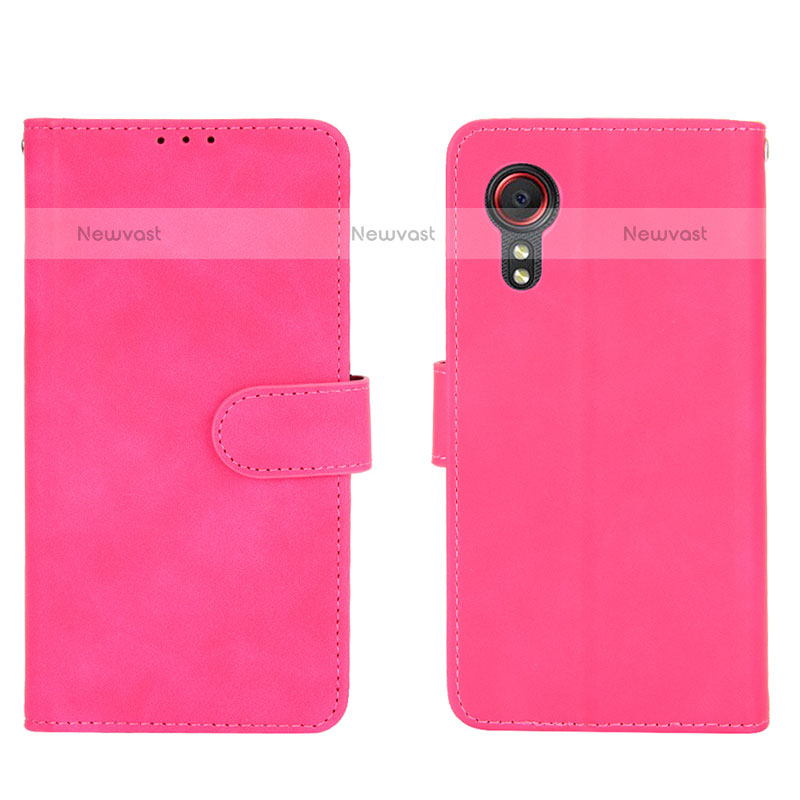 Leather Case Stands Flip Cover Holder L01Z for Samsung Galaxy XCover 5 SM-G525F Hot Pink